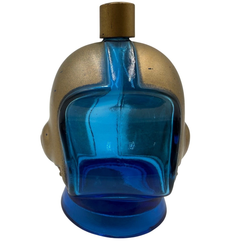 Vintage Avon Sports Rally Football Helmet Glass Bottle Cobalt Blue Gold 6 oz